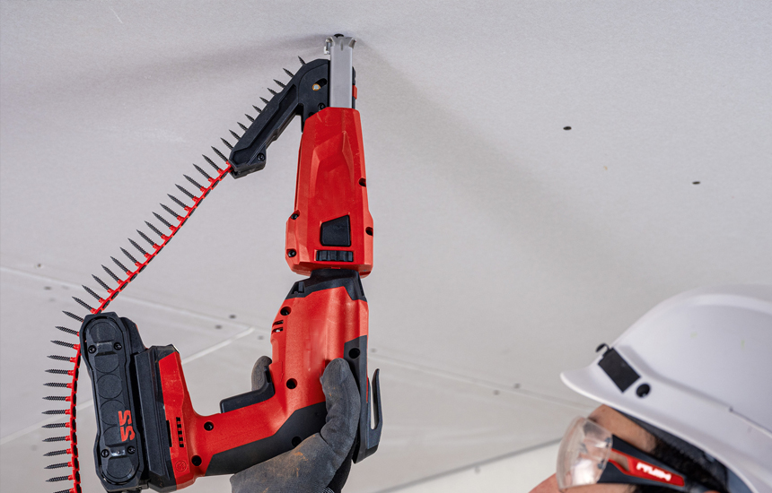 Installing ceiling drywall