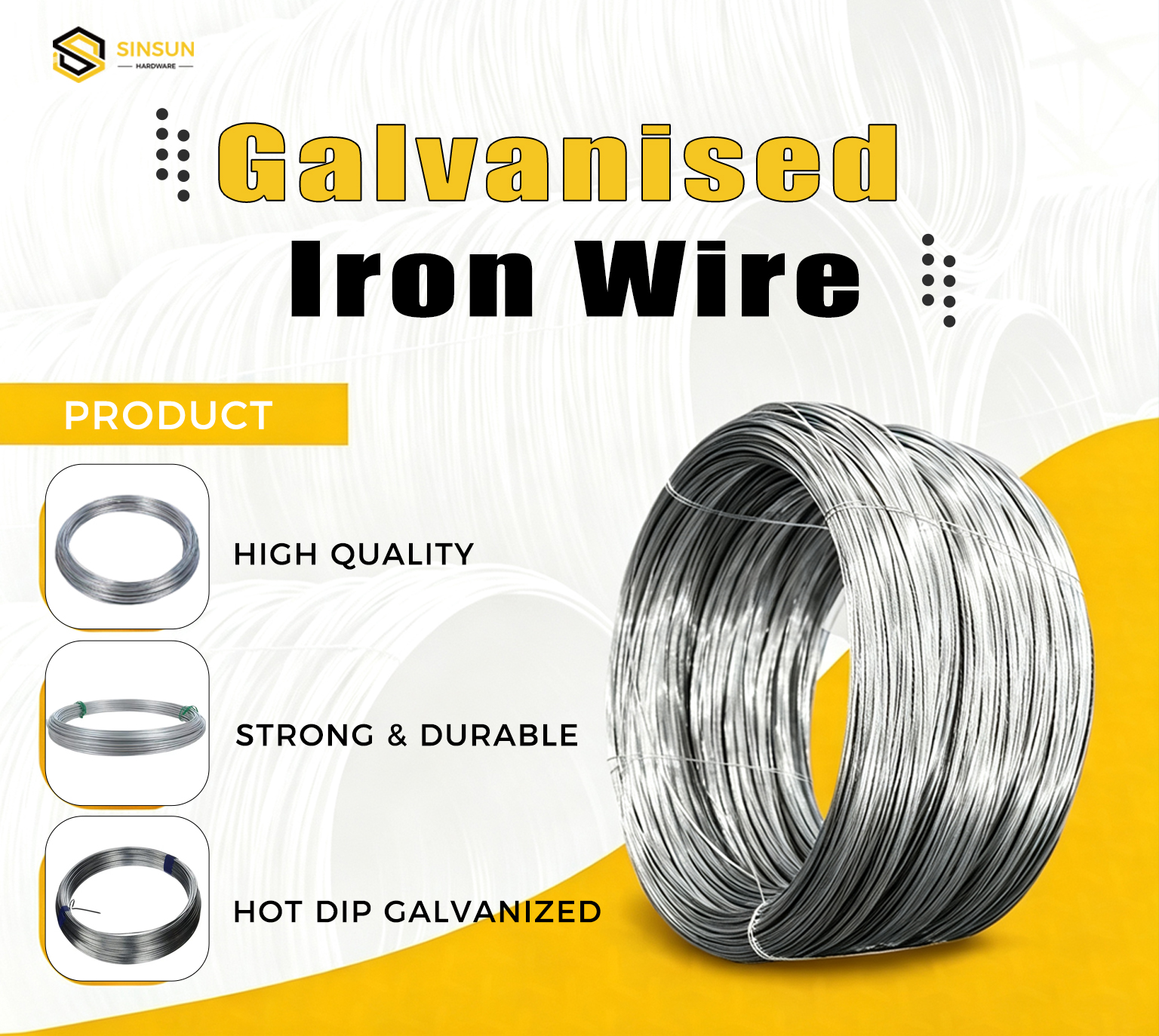 Dây thép mạ kẽm cao cấp GI Wire Sinsun dùng trong xây dựng, hàng rào và công nghiệp.