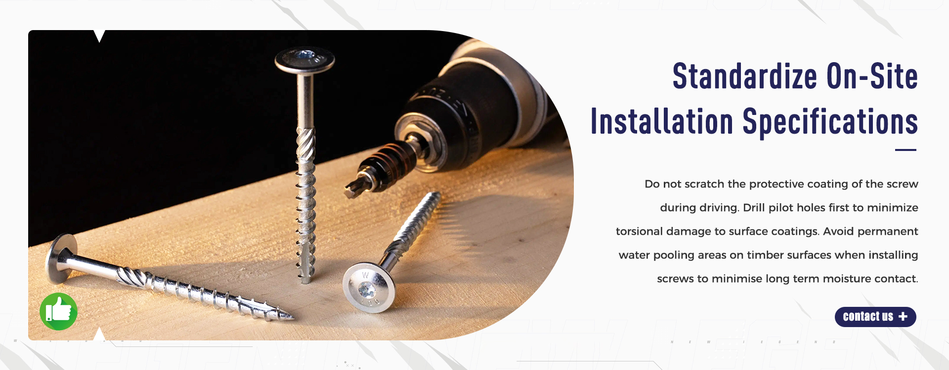 Hướng dẫn lắp đặt tại chỗ cho ốc vít gỗ ngoại thất bằng thép không gỉ, bảo vệ lớp phủ bề mặt để giảm thiểu hư hỏng do gỉ sét.