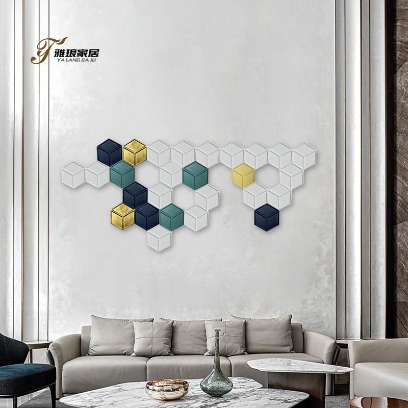 Yalang Customized · Metal Gold Block Embellished Multi-color Hexagonal 3D Wall Decor, Reconstructing Spatial Layers