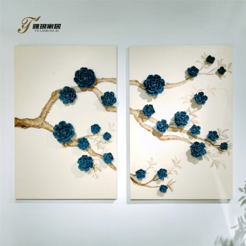 Yalang Home Blue Ceramic Handmade Flowers: Blossoming on Branches in 3D Wall Art