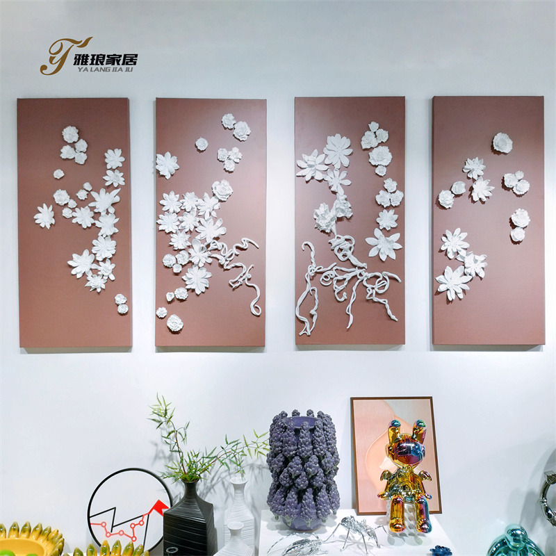 Yalang Home - The White Ceramic Floral Wall Decoration Adds To The Beauty Of The Brown Background With Handcrafted Ceramics