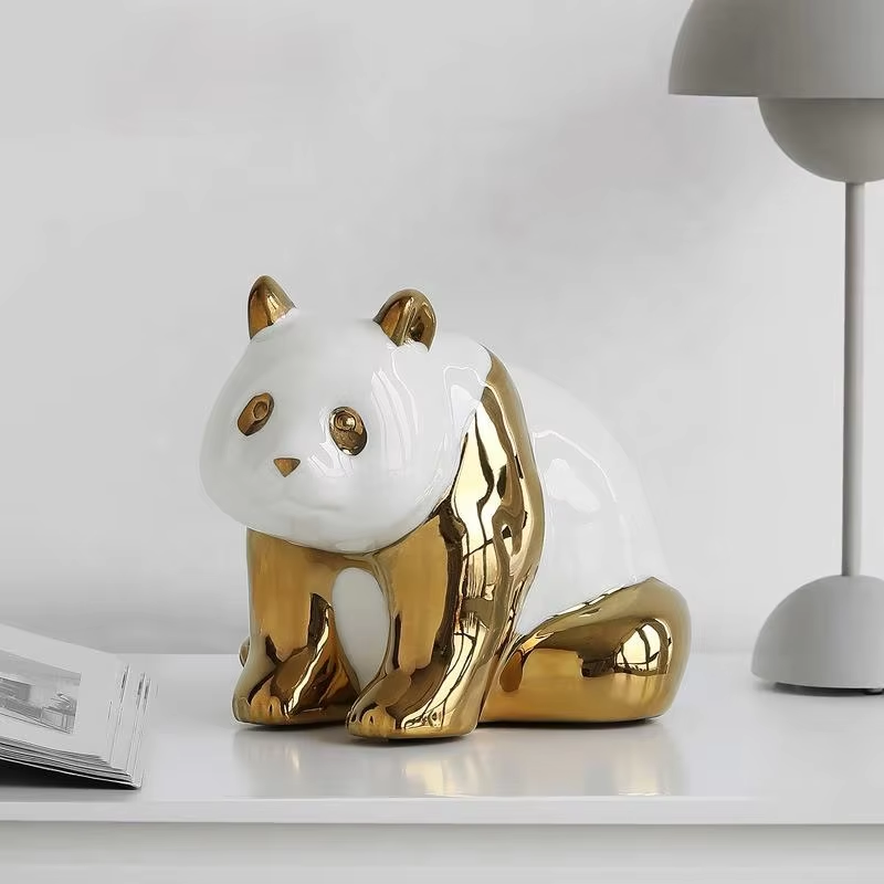 Gold - Plated Ceramic Cute Panda Figurines
