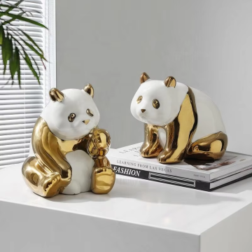 Luxury Gold-Plated Ceramic Panda Sculptures | Electroplated Porcelain Home Decor