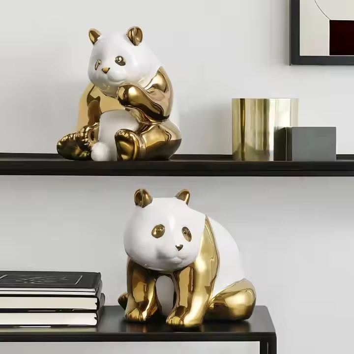 Gold - Plated Ceramic Cute Panda Figurines