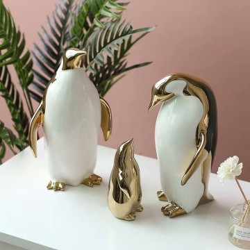 Gold - Accented Ceramic Penguin Family Decor: Luxury Home Ornaments for Modern Interiors