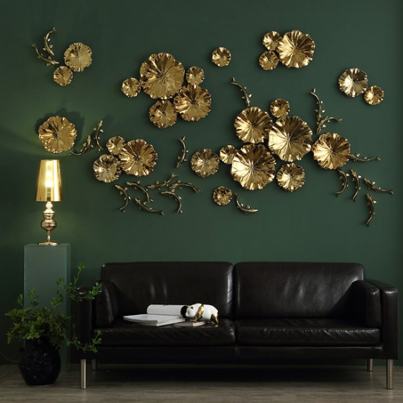 Luxury Golden Lotus Leaf & Fish Metal Wall Art: Elevate Your Home Decor