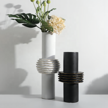 Modern Ceramic Vases with Gold - Accented Ripple Details: Sleek Home Decor Statement Pieces