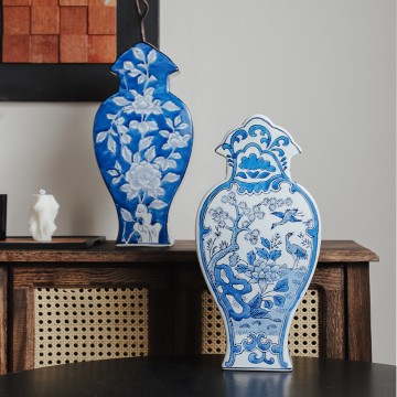 Blue and White Porcelain Vase with Crane and Floral Patterns: Exquisite Oriental Art for Home Decor
