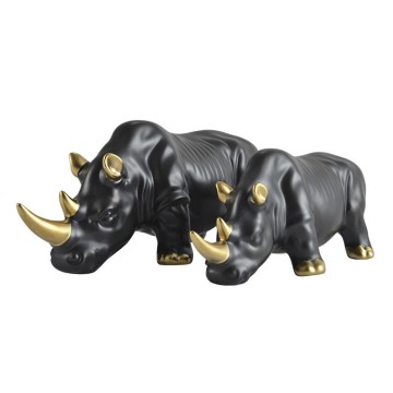 Black and Gold Ceramic Rhino Sculptures: Luxurious Animal Figurines for Nourishing Modern Home Decor Accents