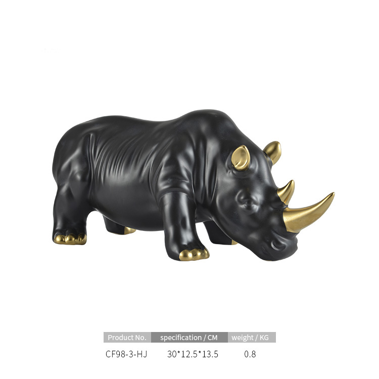 Black and Gold Ceramic Rhino Sculptures-7