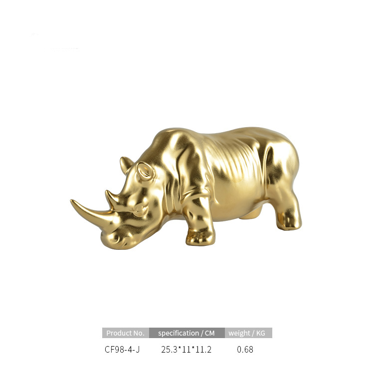Black and Gold Ceramic Rhino Sculptures-8