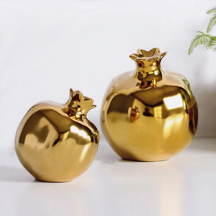 Golden Pomegranate Ceramic Ornaments: Elegant Home Decor Accents