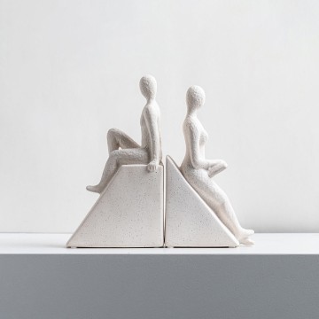Minimalist White Human Figure Bookends: Artistic Home & Office Decor