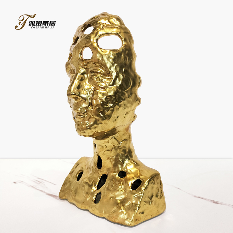 Gold Hollow Human Head Sculpture: Modern Art Decor for Home  Office