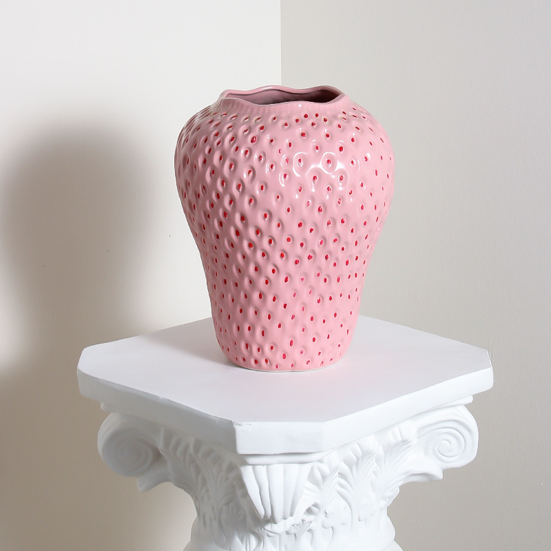 Strawberry - Shaped Vases with Colorful Artificial Flower Bouquet for Home Decor