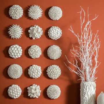 Handcrafted White Ceramic Floral Wall Art Set - 15 Unique Textured Sculptures for Modern Home Decor
