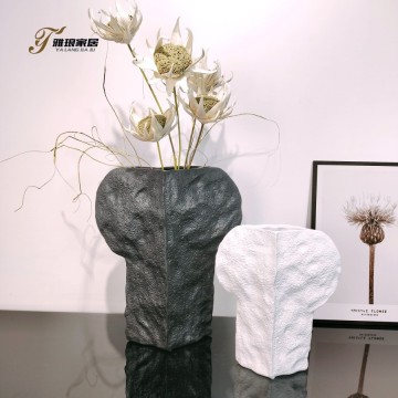 Textured Stone-Inspired Ceramic Vases: Black and White Artistic Home Decor Pieces