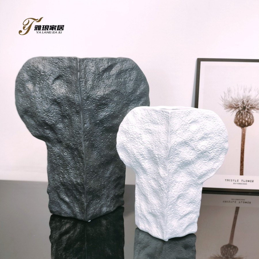 Textured Stone-Inspired Ceramic Vases: Black and White Artistic Home Decor Pieces