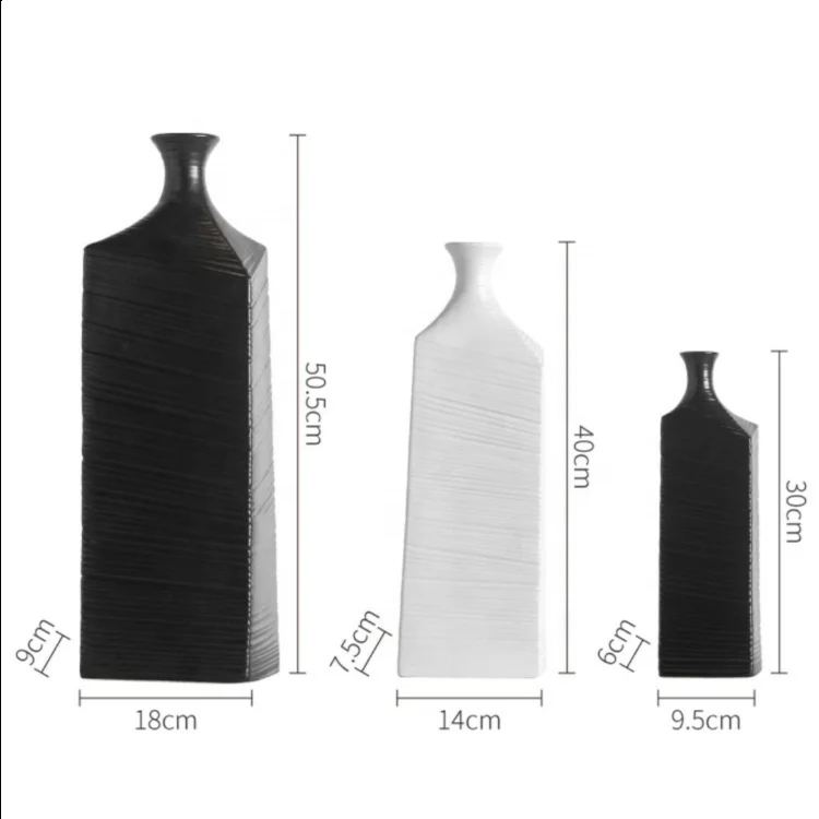 3-Size Modern Textured Ceramic Vase (Black & White) - Home Decor
