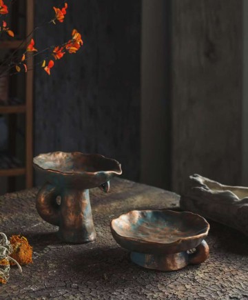 Copper-Glazed Ceramic Vase: Hollow Design Art Decor