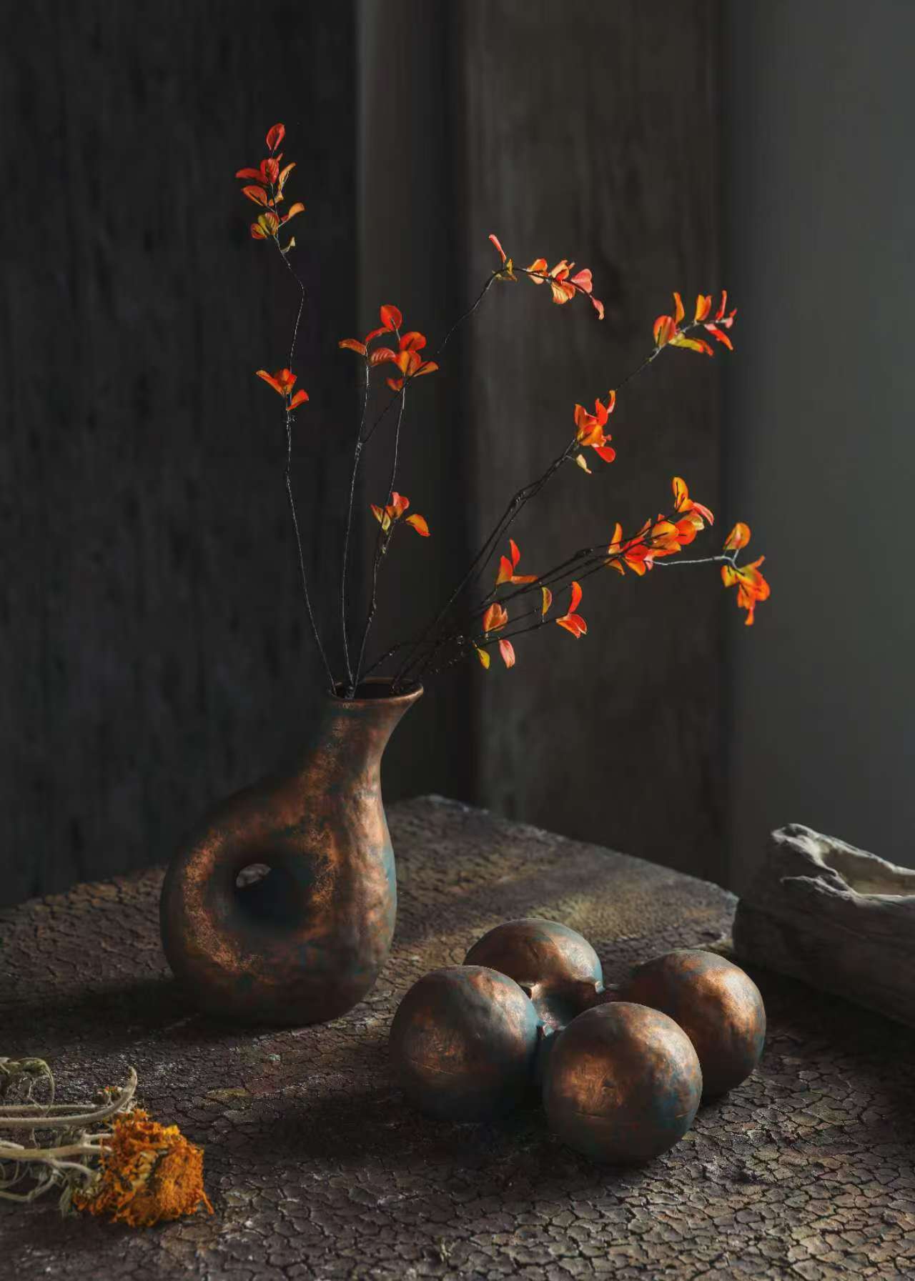 Copper-Glazed Ceramic Vase: Hollow Design Art Decor