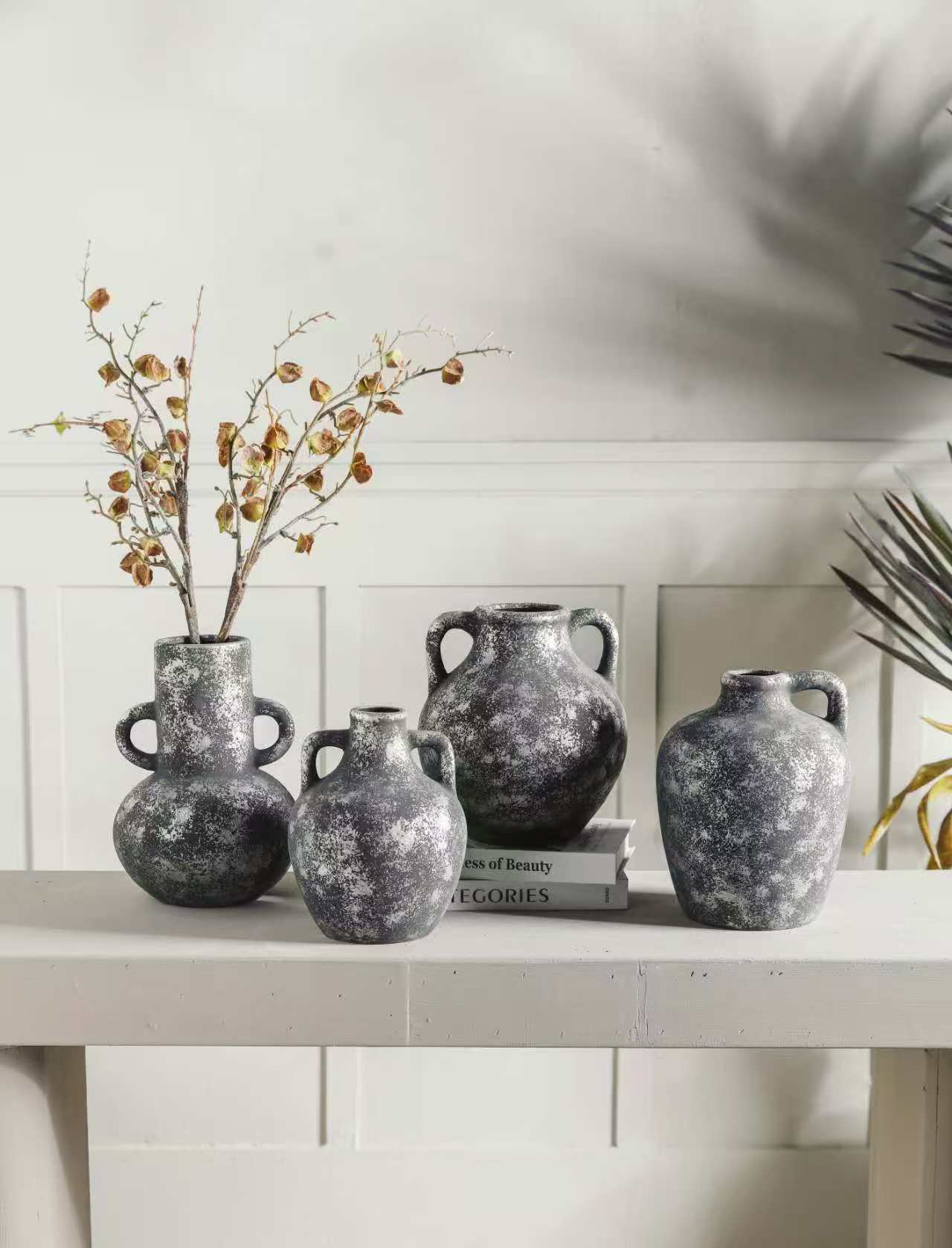 Handmade Ceramic Vases Set - Rustic Boho Decor for Living Room | Farmhouse Style Flower Vessels