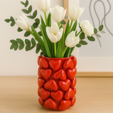 Glossy Red Heart Ceramic Vase for Home Decor