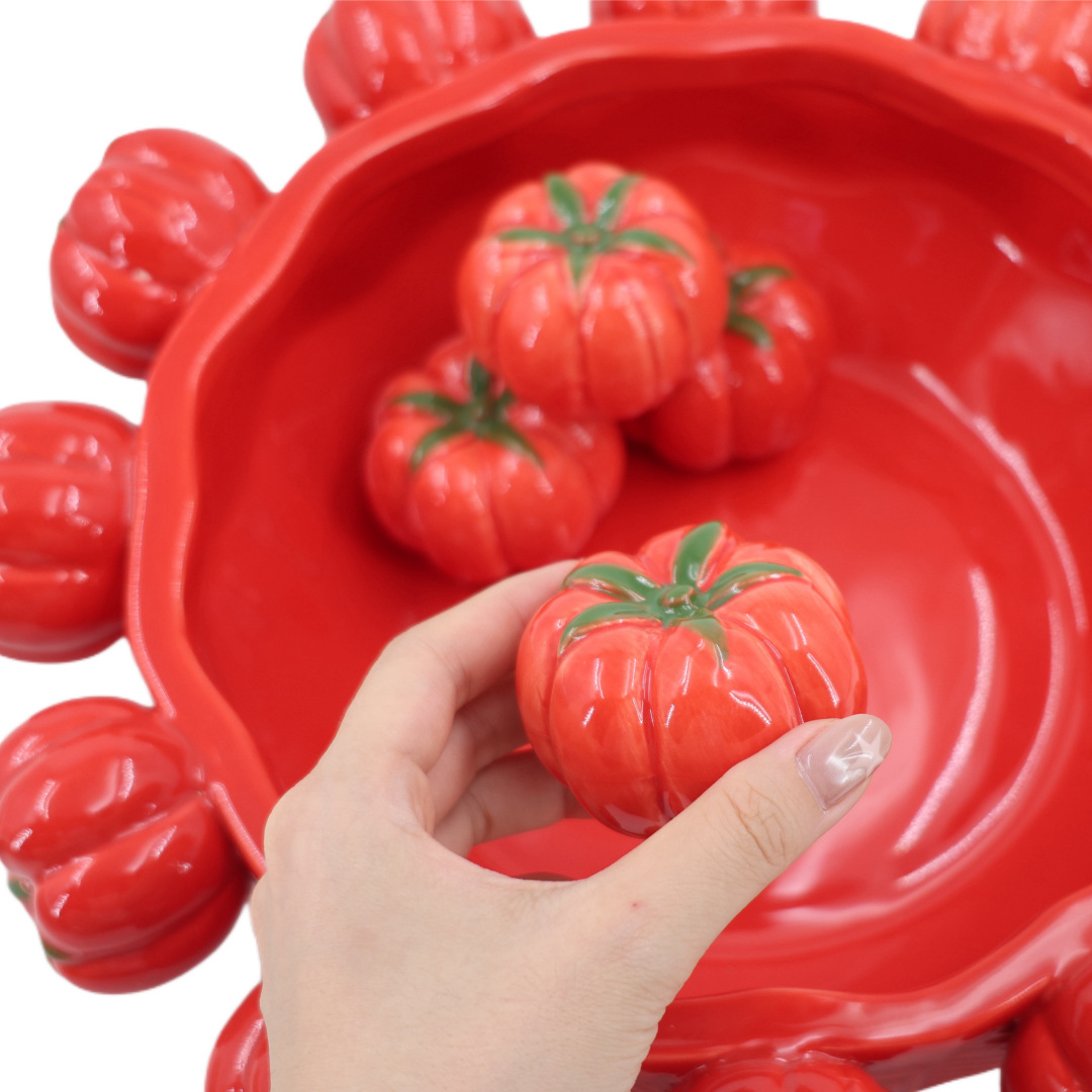 Red Tomato Ceramic Bowl – Handmade Fruit Serving Bowl for Kitchen Decor