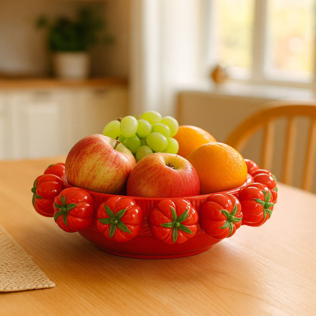 Red Tomato Ceramic Bowl – Handmade Fruit Serving Bowl for Kitchen Decor
