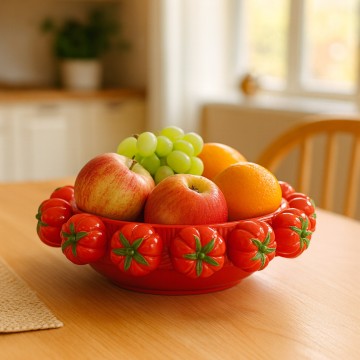 Red Tomato Ceramic Bowl – Handmade Fruit Serving Bowl for Kitchen Decor