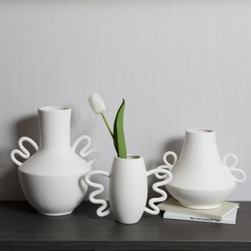 Modern Sculptural Ceramic Vases Set | Handcrafted Wavy Handle Vases | Minimalist Nordic Home Decor