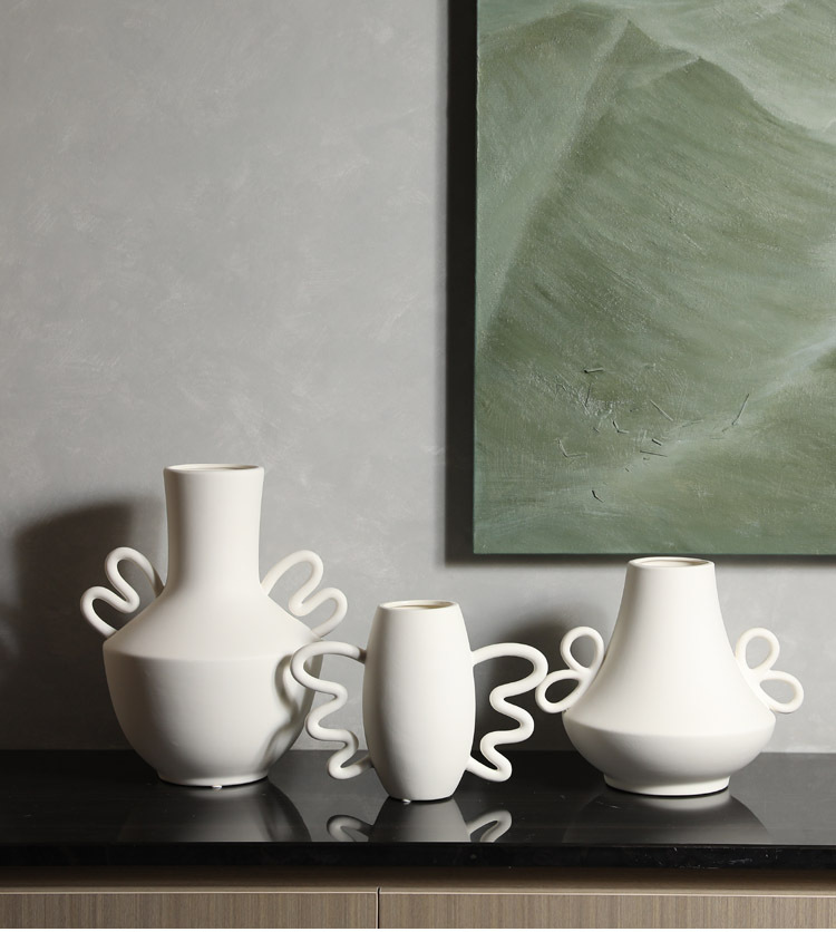 Modern Sculptural Ceramic Vases Set | Handcrafted Wavy Handle Vases | Minimalist Nordic Home Decor