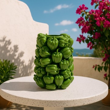 Ceramic Green Pepper Vase - Handmade Fruit Shaped Flower Vase for Home Decor | Yalang Home
