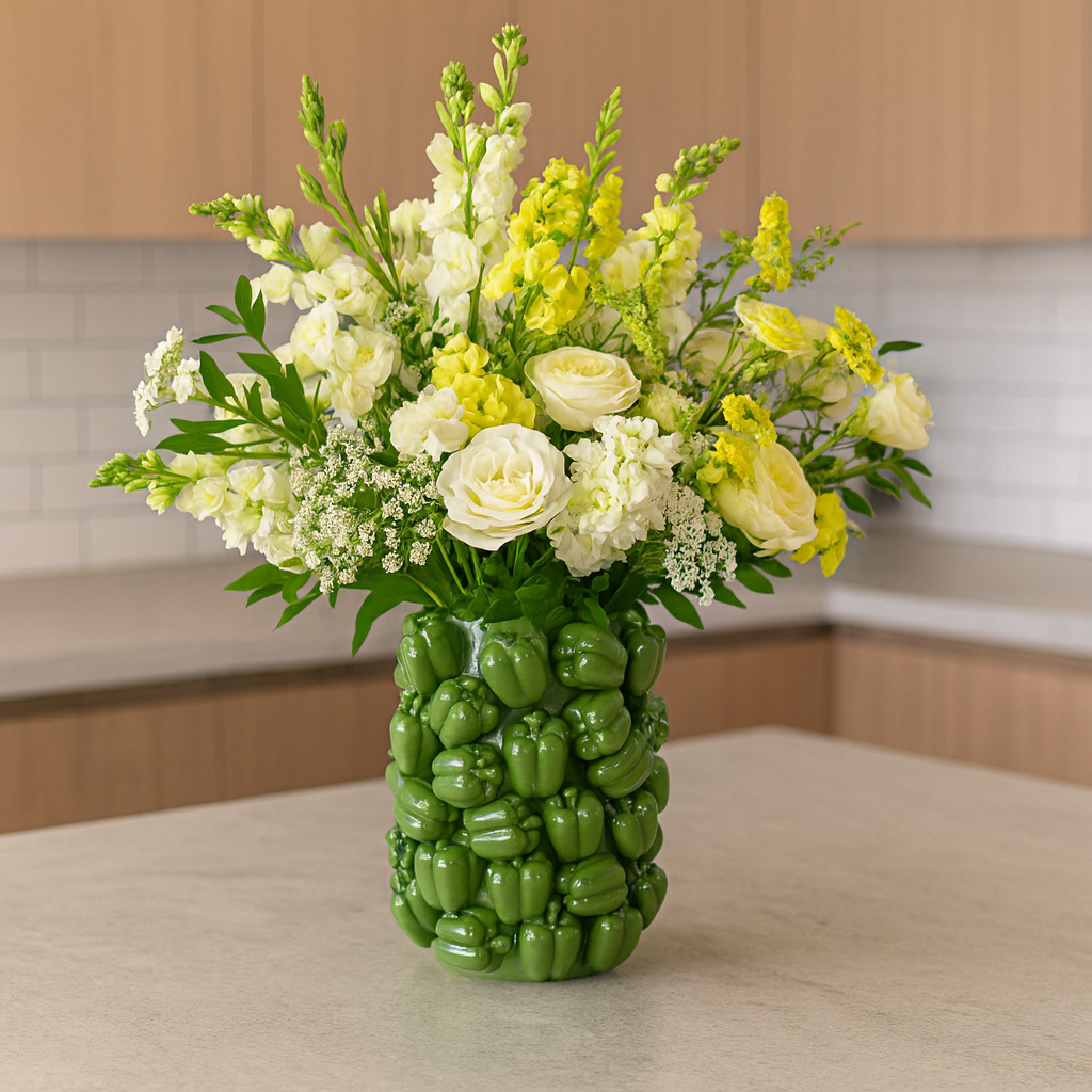 Ceramic Green Pepper Vase - Handmade Fruit Shaped Flower Vase for Home Decor | Yalang Home