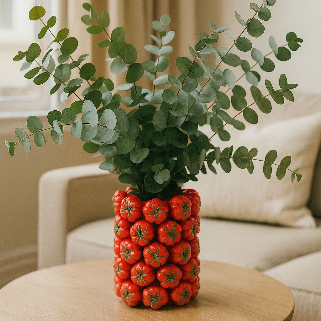 Handmade Ceramic Tomato Vase - Creative 3D Red Fruit Flower Pot for Modern Home Decor, Unique Housewarming Gift Idea