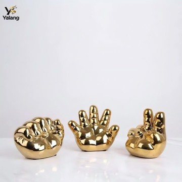 Luxury Gilded Ceramic Hand Gestures Rock Paper Scissors Pop Art Desk Sculpture Set