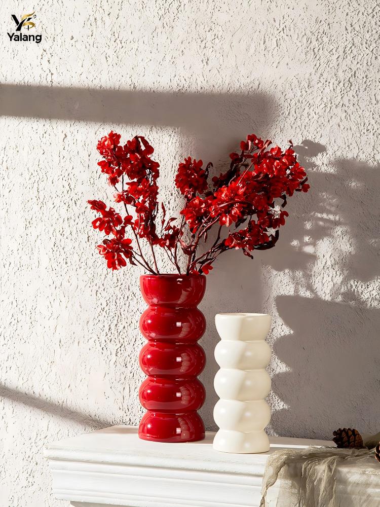 vases en céramique à joint en bambou rouge brillant et blanc