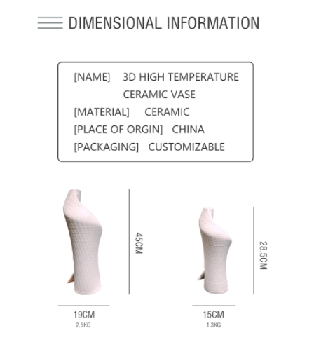 Dimensions techniques d'un vase en argile multicouche imprimé en 3D