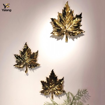 Luxury Electroplated Gold Ceramic Maple Leaf Wall Sculptures | Modern Porcelain Botanical Wall Installation