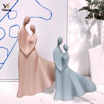 Matte Slate Blue and Pink Abstract Couple Sculptures | Minimalist Mid-Fire Porcelain Figure Set for Contemporary Luxury Hotel Living Room Tabletop Art
