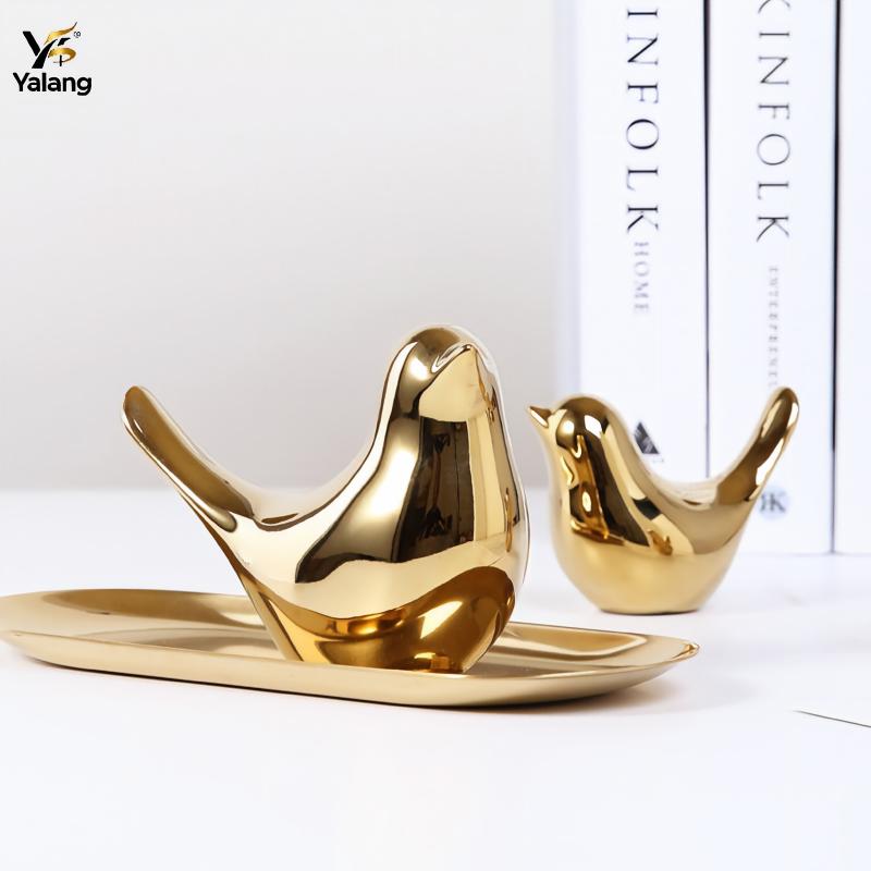 minimalist gold plated ceramic bird tabletop accents