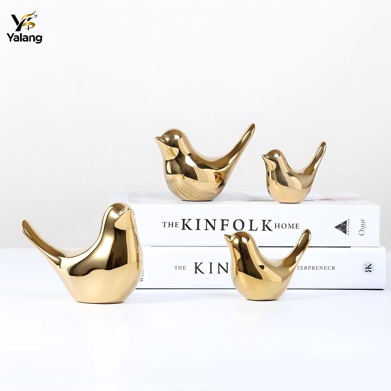 modern luxury hotel lobby electroplated ceramic bird ornaments