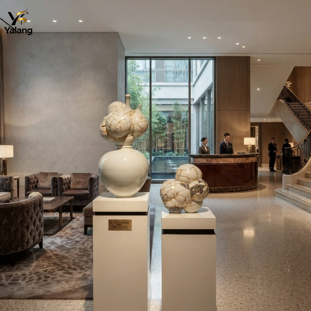One-of-a-Kind Artistry: Hand-Gilded Ceramic Shard Sculptures for 5-Star Hotel Lobbies