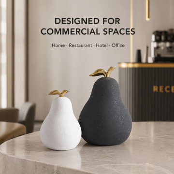 Ceramic Pear Decor Figurine | Modern Matte Gold-Stem Tabletop Art