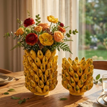 Handmade 3D Banana Ceramic Vase | Luxury Fruit Cluster Centerpiece & Table Decor