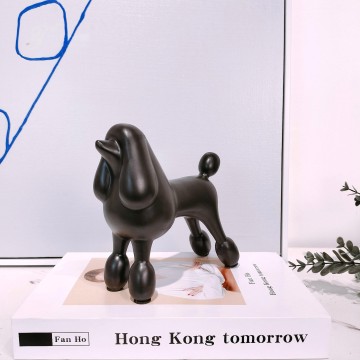 Matte Black Ceramic Dog Sculpture | Contemporary Poodle Animal Accent for Office