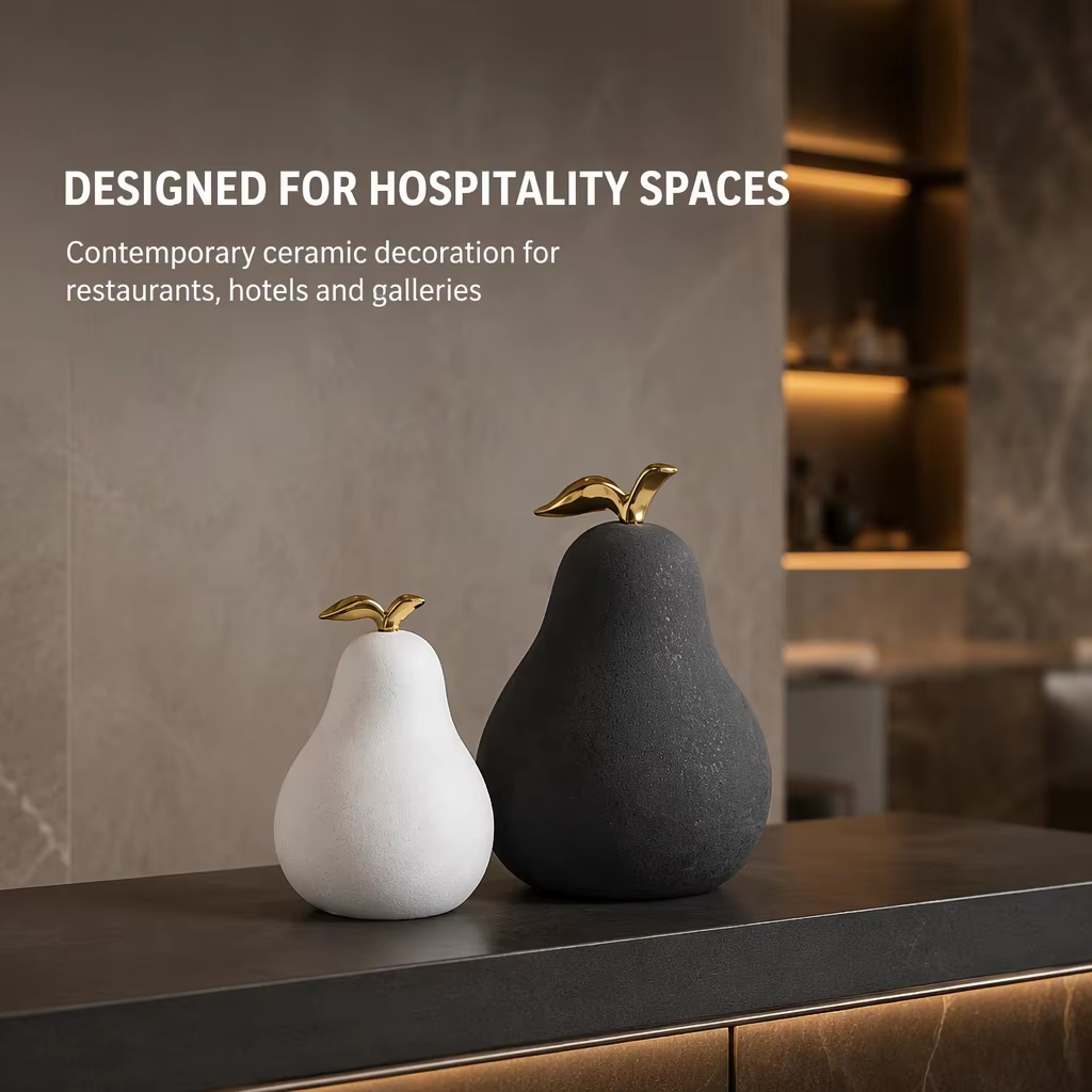 Ceramic Pear Decor Figurine | Modern Matte Gold-Stem Tabletop Art