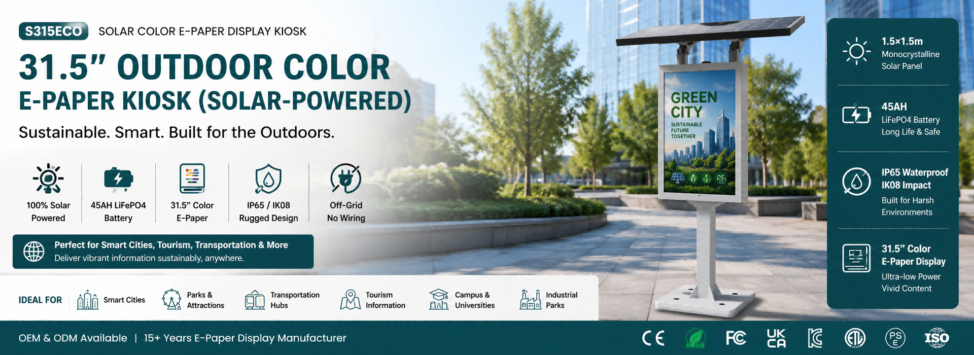 31.5" Solar-Powered Color E-Paper Display
