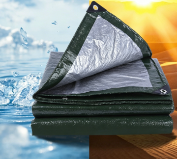 Green Silver PE Tarpaulin Waterproof Sunproof Heavy Duty Poly Tarp, Outdoor Weather Resistant Cover for Truck, Patio, Garden, Cargo, Vehicle, Pool, UV Resistant Windproof Plastic Tarp Sheet
